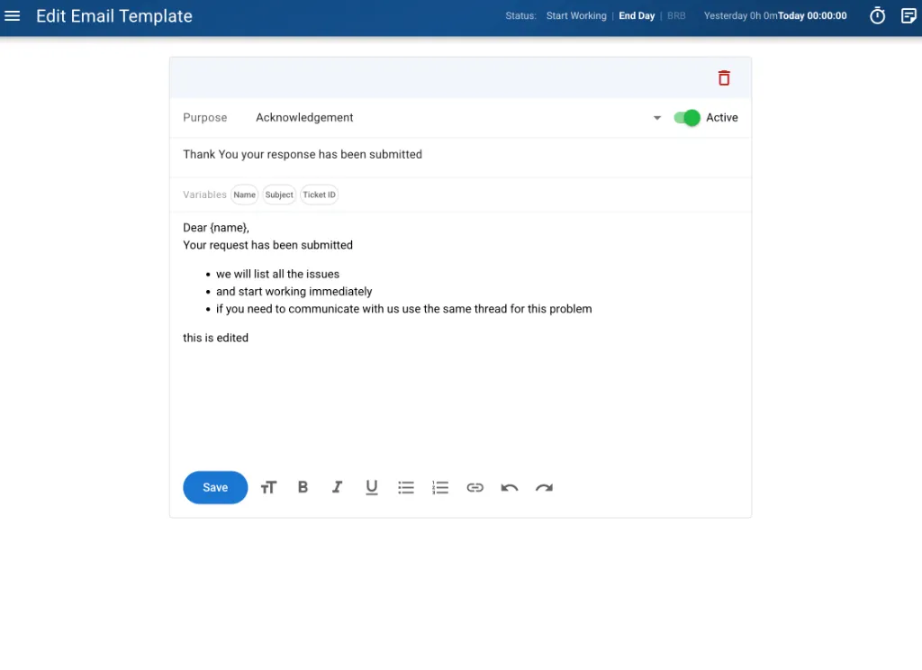 Service Desk Email Template Editor [desktop]